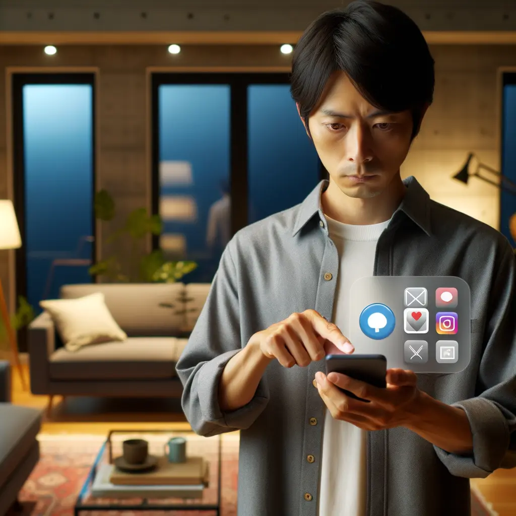 スマートフォンでCanvaアプリを削除しようとする日本人ユーザー