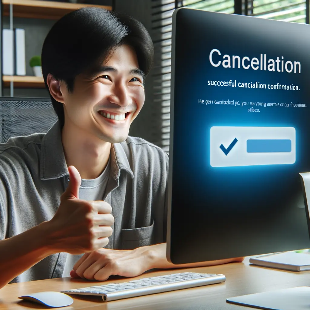 Canva解約手続き完了で安心した表情を見せる日本人ユーザー