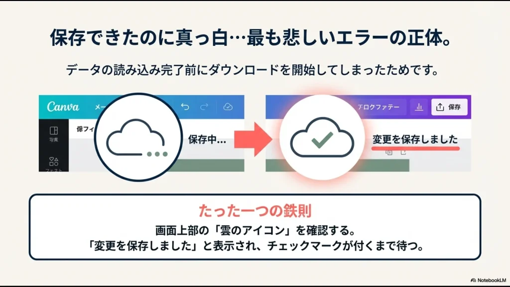 PDFが白紙になる原因は読み込み未完了。雲のアイコンで保存完了を確認する方法