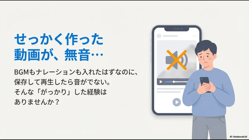 スマホで動画を再生しても音が出なくて困っているユーザーのイラスト