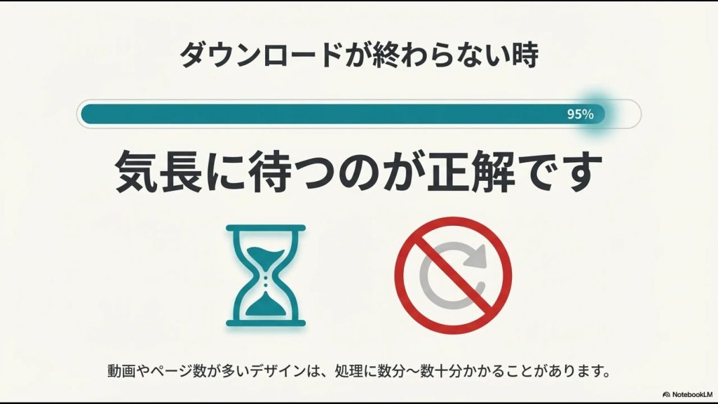 Canvaのダウンロードが終わらない時はタブを閉じずに気長に待つのが正解です