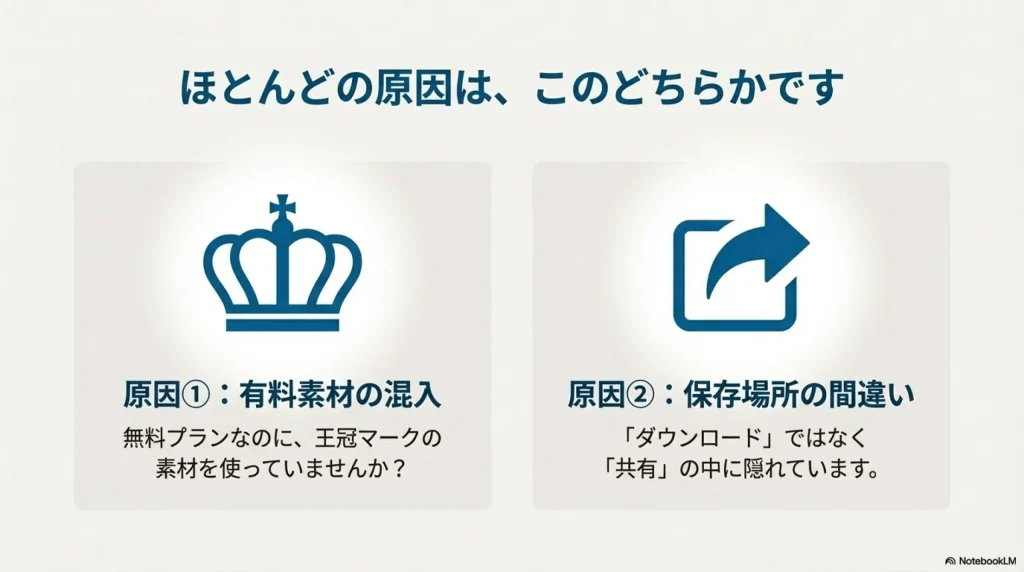 Canvaの有料素材(王冠マーク)と透かしが入ったデザインの確認方法