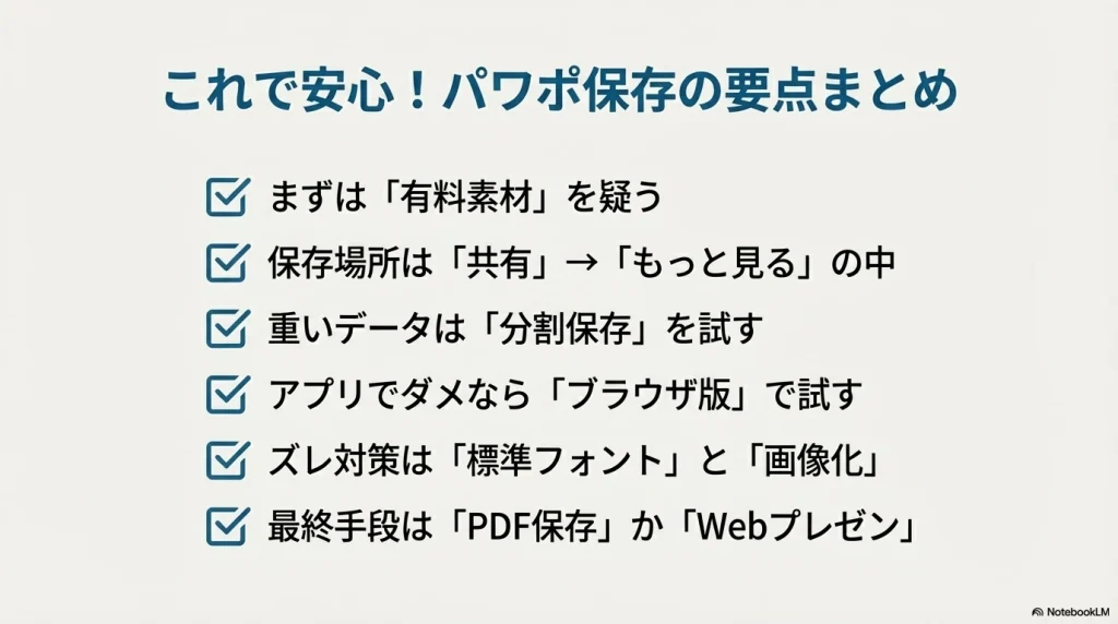 緊急時の代替案:PDF出力とCanvaプレゼンテーションモードのメリット比較表